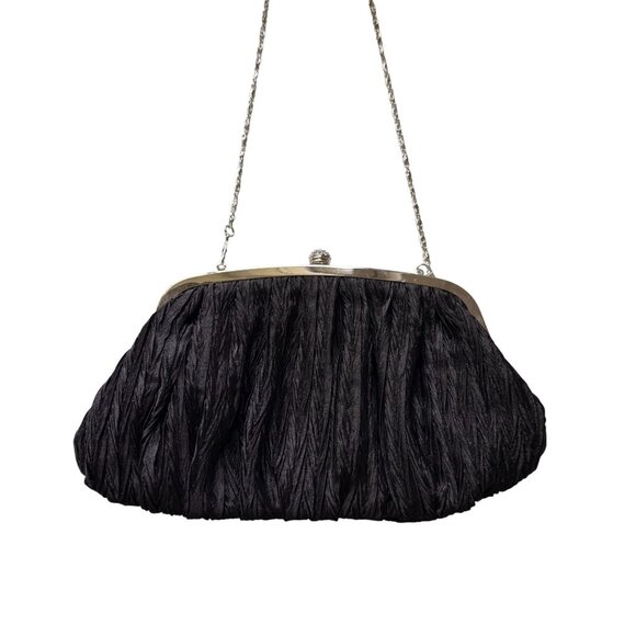Vintage Neiman Marcus Textured Satin Clutch Evening Bag Womens Cocktail Black - Picture 7 of 16